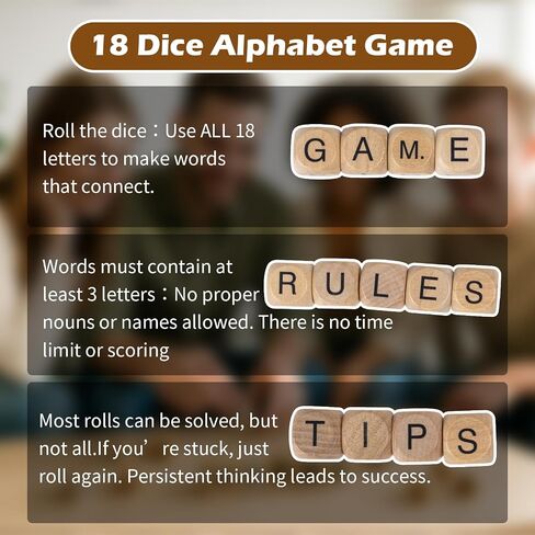 Crossword Dice Challenge Set for Adults – 18 Wooden Letter Dice with Enhanced Vowel Distribution for Multiplayer Games & Vocabulary Building in Saudi Arabia
