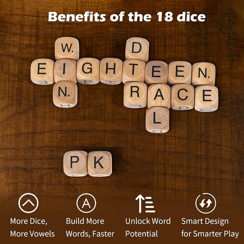 Crossword Dice Challenge Set for Adults – 18 Wooden Letter Dice with Enhanced Vowel Distribution for Multiplayer Games & Vocabulary Building in Saudi Arabia