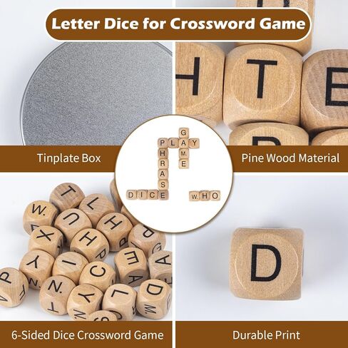 Crossword Dice Challenge Set for Adults – 18 Wooden Letter Dice with Enhanced Vowel Distribution for Multiplayer Games & Vocabulary Building in Saudi Arabia