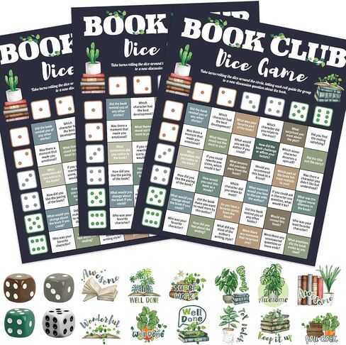 24 Set Book Club Dice Game Cards for Adults Reading Group Discussion Question Cards with Reward Stickers Book Review Dice Game for Night Books Party Favors Readers BookLovers Community Gift in Saudi Arabia