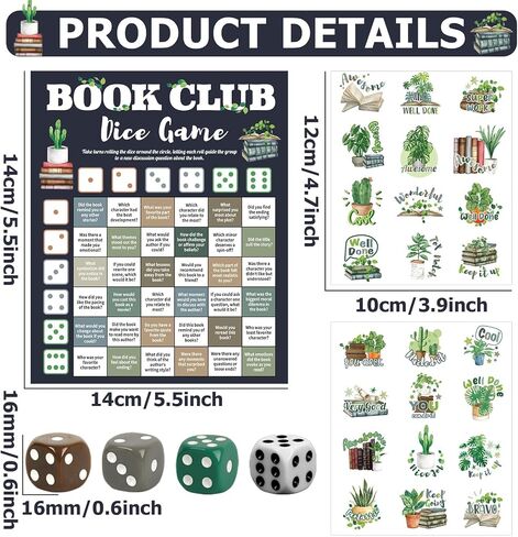 24 Set Book Club Dice Game Cards for Adults Reading Group Discussion Question Cards with Reward Stickers Book Review Dice Game for Night Books Party Favors Readers BookLovers Community Gift in Saudi Arabia