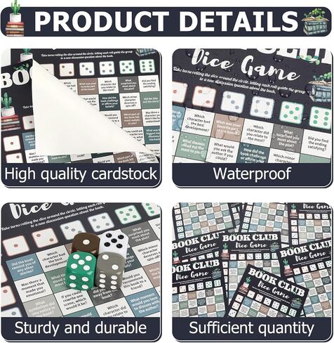 24 Set Book Club Dice Game Cards for Adults Reading Group Discussion Question Cards with Reward Stickers Book Review Dice Game for Night Books Party Favors Readers BookLovers Community Gift in Saudi Arabia