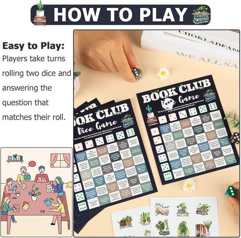 24 Set Book Club Dice Game Cards for Adults Reading Group Discussion Question Cards with Reward Stickers Book Review Dice Game for Night Books Party Favors Readers BookLovers Community Gift in Saudi Arabia