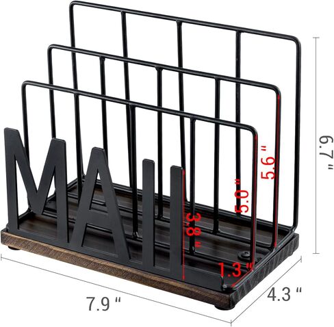 MyGift 3 Slot Industrial Matte Black Metal Wire Tabletop Mail Organizer مع قاعدة خشبية محترقة - SORTER MODERT OFTOP SORTER للدخول أو المكتب أو المنزل in Saudi Arabia