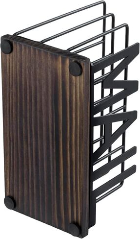 MyGift 3 Slot Industrial Matte Black Metal Wire Tabletop Mail Organizer مع قاعدة خشبية محترقة - SORTER MODERT OFTOP SORTER للدخول أو المكتب أو المنزل in Saudi Arabia