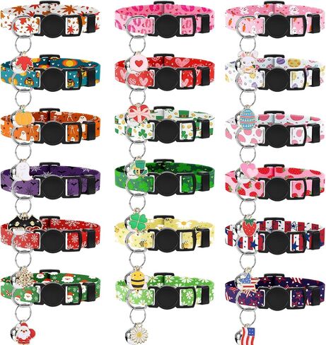 18 Pcs Holiday Cat Collars Halloween Cat Collars with Bell Adjustable Breakaway Kitten Collar with Plastic Buckle for Holiday Pet Cat Costume in Saudi Arabia
