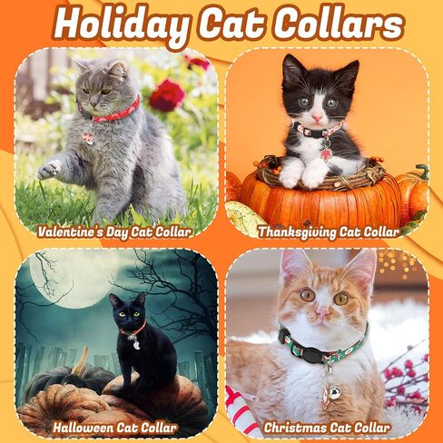 18 Pcs Holiday Cat Collars Halloween Cat Collars with Bell Adjustable Breakaway Kitten Collar with Plastic Buckle for Holiday Pet Cat Costume in Saudi Arabia