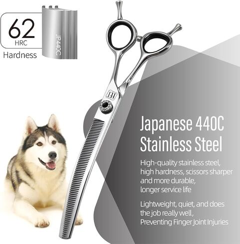 Dog Grooming Scissors: 7.0 inch Professional Pet Curved Thinning Shears Made Of Japanese 440C Advanced Stainless Steel for Dogs Cats and Other Pets in Kuwait