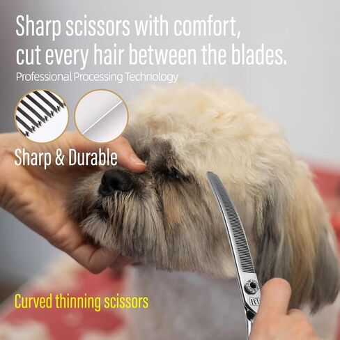 Dog Grooming Scissors: 7.0 inch Professional Pet Curved Thinning Shears Made Of Japanese 440C Advanced Stainless Steel for Dogs Cats and Other Pets in Kuwait
