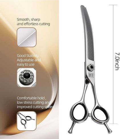 Dog Grooming Scissors: 7.0 inch Professional Pet Curved Thinning Shears Made Of Japanese 440C Advanced Stainless Steel for Dogs Cats and Other Pets in Kuwait