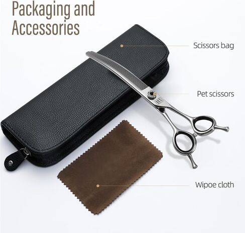 Dog Grooming Scissors: 7.0 inch Professional Pet Curved Thinning Shears Made Of Japanese 440C Advanced Stainless Steel for Dogs Cats and Other Pets in Kuwait