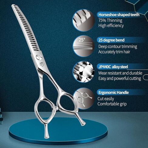 Dog Grooming Scissors: 7.0 inch Professional Pet Curved Thinning Shears Made Of Japanese 440C Advanced Stainless Steel for Dogs Cats and Other Pets in Kuwait