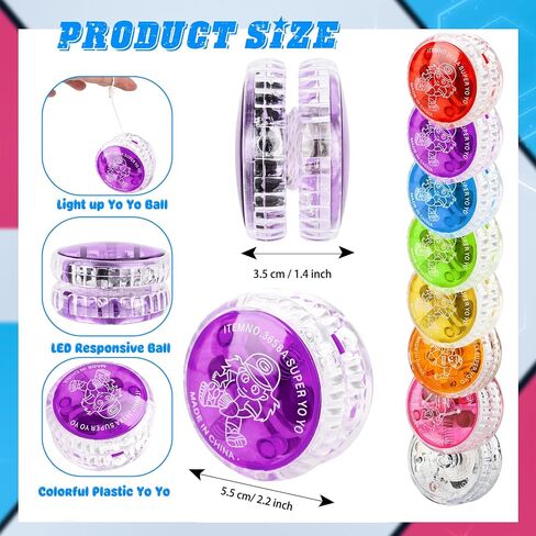 24 Pcs Colorful Light up Yo Yo Ball Bulk LED Responsive Ball Auto Return Bearing Balls Yoyo for Kids Beginner Birthday Classroom Bag Fillers Prizes Gifts, 8 Colors in Kuwait