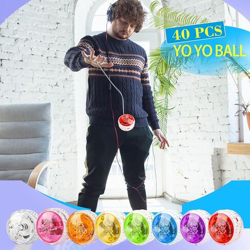 24 Pcs Colorful Light up Yo Yo Ball Bulk LED Responsive Ball Auto Return Bearing Balls Yoyo for Kids Beginner Birthday Classroom Bag Fillers Prizes Gifts, 8 Colors in Kuwait