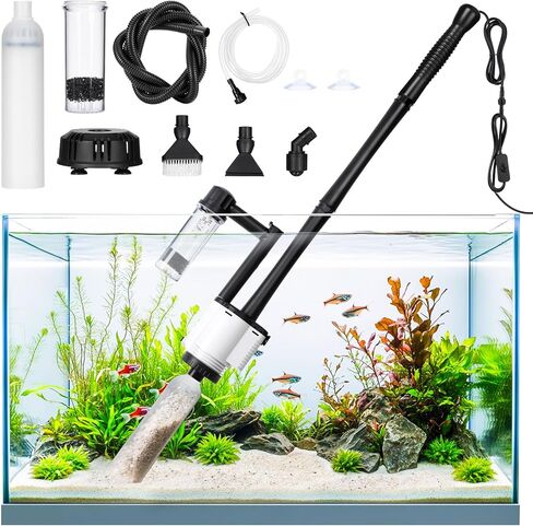 AQQA Electric Fish Tank Cleaner - 30 واط ماء ماء مع فراغ الحصى ، وفرشاة فوهة الزاوية ، وزيادة الأكسجين ، إلخ الملحقات الكاملة ، ومضخة 480 GPH لخزانات المياه المالحة العذبة in Kuwait