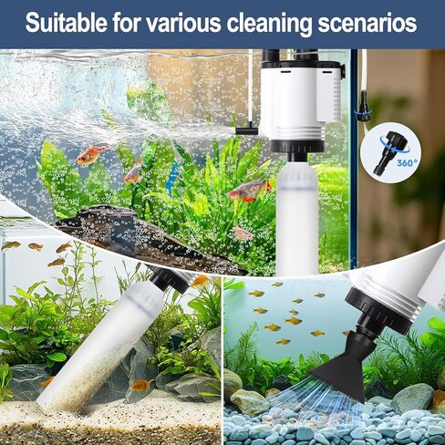 AQQA Electric Fish Tank Cleaner - 30 واط ماء ماء مع فراغ الحصى ، وفرشاة فوهة الزاوية ، وزيادة الأكسجين ، إلخ الملحقات الكاملة ، ومضخة 480 GPH لخزانات المياه المالحة العذبة in Kuwait