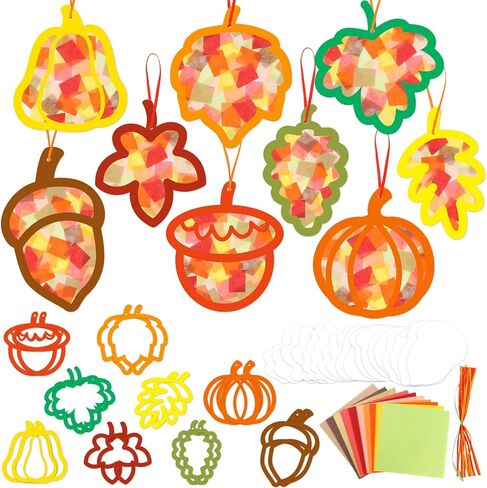 Ceiba Tree Fall Fall Suncatcher Crafts for Kids Leaves Cumpkin Acorn Redouts with tissue paper antumn diy window window stined glass kit kit in Kuwait