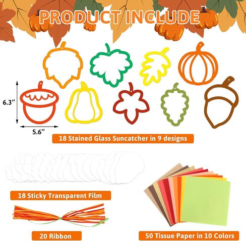 Ceiba Tree Fall Fall Suncatcher Crafts for Kids Leaves Cumpkin Acorn Redouts with tissue paper antumn diy window window stined glass kit kit in Kuwait