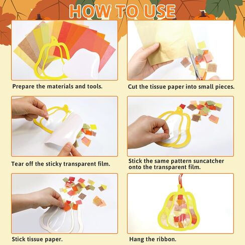 Ceiba Tree Fall Fall Suncatcher Crafts for Kids Leaves Cumpkin Acorn Redouts with tissue paper antumn diy window window stined glass kit kit in Kuwait