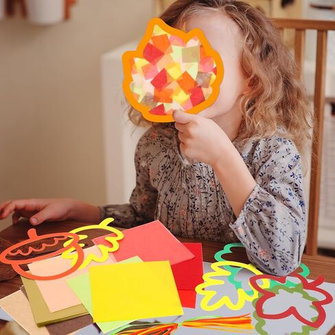 Ceiba Tree Fall Fall Suncatcher Crafts for Kids Leaves Cumpkin Acorn Redouts with tissue paper antumn diy window window stined glass kit kit in Kuwait