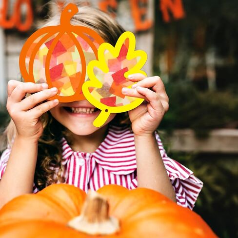 Ceiba Tree Fall Fall Suncatcher Crafts for Kids Leaves Cumpkin Acorn Redouts with tissue paper antumn diy window window stined glass kit kit in Kuwait
