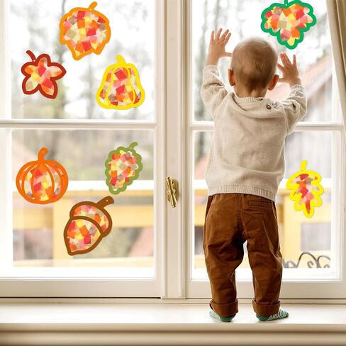 Ceiba Tree Fall Fall Suncatcher Crafts for Kids Leaves Cumpkin Acorn Redouts with tissue paper antumn diy window window stined glass kit kit in Kuwait