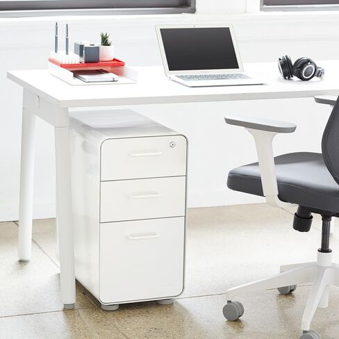 Poppin White + Gray Slim Stow 3-Drawer Rolling File File Cabinet ، واحد قفل يؤمن جميع الأدراج ، وبناء الصلب المتين المملوء بالمسحوق ، والبقاء منظمًا واحتفظ المستندات بأمان ، 12.5 "× 20" × 25 " in Saudi Arabia