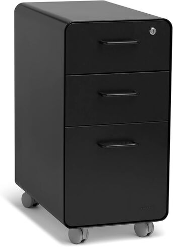 Poppin White + Gray Slim Stow 3-Drawer Rolling File File Cabinet ، واحد قفل يؤمن جميع الأدراج ، وبناء الصلب المتين المملوء بالمسحوق ، والبقاء منظمًا واحتفظ المستندات بأمان ، 12.5 "× 20" × 25 " in Saudi Arabia
