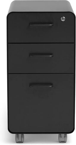 Poppin White + Gray Slim Stow 3-Drawer Rolling File File Cabinet ، واحد قفل يؤمن جميع الأدراج ، وبناء الصلب المتين المملوء بالمسحوق ، والبقاء منظمًا واحتفظ المستندات بأمان ، 12.5 "× 20" × 25 " in Saudi Arabia