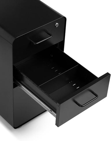 Poppin White + Gray Slim Stow 3-Drawer Rolling File File Cabinet ، واحد قفل يؤمن جميع الأدراج ، وبناء الصلب المتين المملوء بالمسحوق ، والبقاء منظمًا واحتفظ المستندات بأمان ، 12.5 "× 20" × 25 " in Saudi Arabia