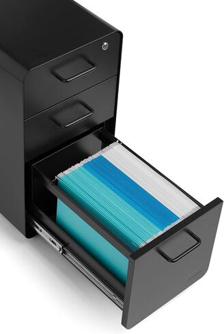 Poppin White + Gray Slim Stow 3-Drawer Rolling File File Cabinet ، واحد قفل يؤمن جميع الأدراج ، وبناء الصلب المتين المملوء بالمسحوق ، والبقاء منظمًا واحتفظ المستندات بأمان ، 12.5 "× 20" × 25 " in Saudi Arabia