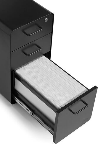 Poppin White + Gray Slim Stow 3-Drawer Rolling File File Cabinet ، واحد قفل يؤمن جميع الأدراج ، وبناء الصلب المتين المملوء بالمسحوق ، والبقاء منظمًا واحتفظ المستندات بأمان ، 12.5 "× 20" × 25 " in Saudi Arabia
