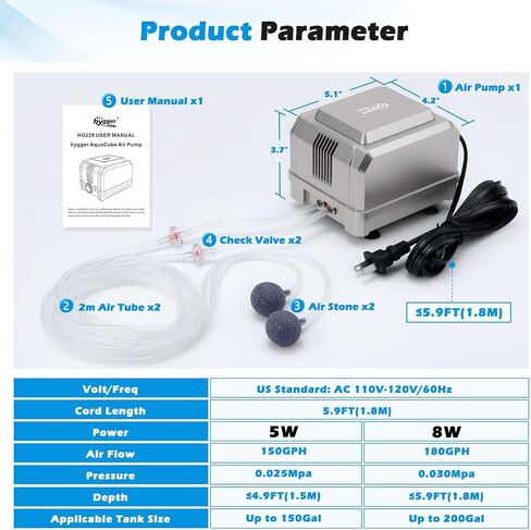 hygger 5W/8W Aquarium Air Pump: Powerful Adjustable Fish Tank Air Pump, Dual Outlets Oxygen Aerator, Oxygen Pump for Up to 200 Gallons Aquariums, for Freshwater, Saltwater, Hydroponics in Saudi Arabia