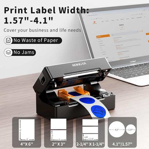 Rongta 4x6 Bluetooth Thermal Shipping Label Printer, Wireless Shipping Label Maker for Amazon FBA, Ebay, Shopify, FedEx | Compatible with Windows/Mac/Android/iOS (Black) in Kuwait