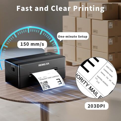Rongta 4x6 Bluetooth Thermal Shipping Label Printer, Wireless Shipping Label Maker for Amazon FBA, Ebay, Shopify, FedEx | Compatible with Windows/Mac/Android/iOS (Black) in Kuwait