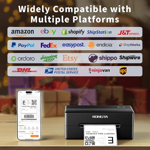 Rongta 4x6 Bluetooth Thermal Shipping Label Printer, Wireless Shipping Label Maker for Amazon FBA, Ebay, Shopify, FedEx | Compatible with Windows/Mac/Android/iOS (Black) in Kuwait