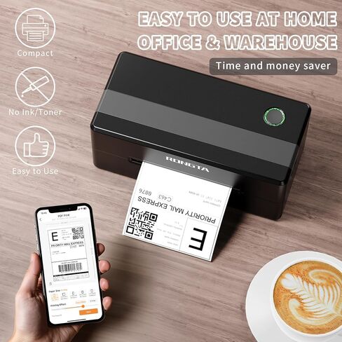 Rongta 4x6 Bluetooth Thermal Shipping Label Printer, Wireless Shipping Label Maker for Amazon FBA, Ebay, Shopify, FedEx | Compatible with Windows/Mac/Android/iOS (Black) in Kuwait