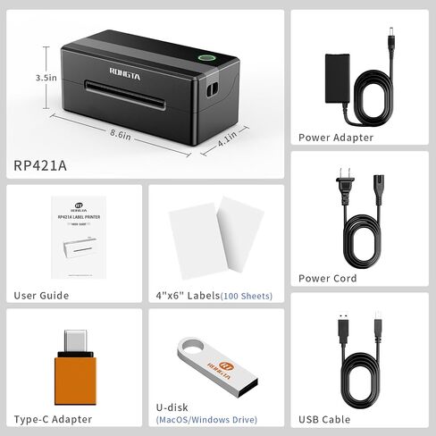 Rongta 4x6 Bluetooth Thermal Shipping Label Printer, Wireless Shipping Label Maker for Amazon FBA, Ebay, Shopify, FedEx | Compatible with Windows/Mac/Android/iOS (Black) in Kuwait