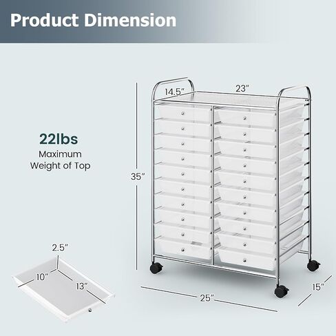 REALK4Life 20 RELER ROLLING STORAGE CART ، عربة المتداول بالهاتف المحمول مع أدراج للصفات الدراسية المدرسية صالون المنزل ، منظم حرفي للفيلم ، ملفات فنية ، عربة على العجلات (CLEAR) in Kuwait