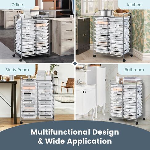 REALK4Life 20 RELER ROLLING STORAGE CART ، عربة المتداول بالهاتف المحمول مع أدراج للصفات الدراسية المدرسية صالون المنزل ، منظم حرفي للفيلم ، ملفات فنية ، عربة على العجلات (CLEAR) in Kuwait