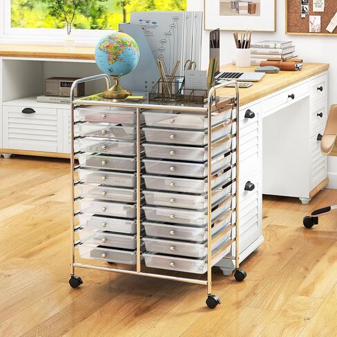 REALK4Life 20 RELER ROLLING STORAGE CART ، عربة المتداول بالهاتف المحمول مع أدراج للصفات الدراسية المدرسية صالون المنزل ، منظم حرفي للفيلم ، ملفات فنية ، عربة على العجلات (CLEAR) in Kuwait