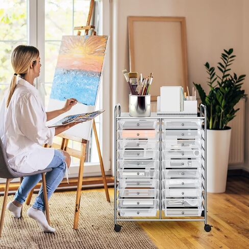 REALK4Life 20 RELER ROLLING STORAGE CART ، عربة المتداول بالهاتف المحمول مع أدراج للصفات الدراسية المدرسية صالون المنزل ، منظم حرفي للفيلم ، ملفات فنية ، عربة على العجلات (CLEAR) in Kuwait