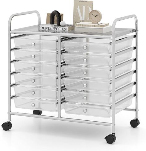 REALK4Life 20 RELER ROLLING STORAGE CART ، عربة المتداول بالهاتف المحمول مع أدراج للصفات الدراسية المدرسية صالون المنزل ، منظم حرفي للفيلم ، ملفات فنية ، عربة على العجلات (CLEAR) in Kuwait