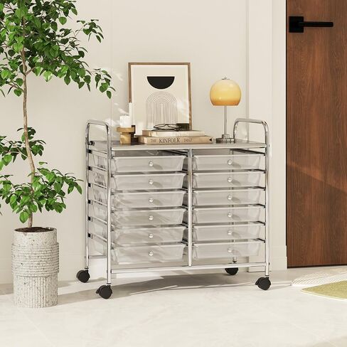REALK4Life 20 RELER ROLLING STORAGE CART ، عربة المتداول بالهاتف المحمول مع أدراج للصفات الدراسية المدرسية صالون المنزل ، منظم حرفي للفيلم ، ملفات فنية ، عربة على العجلات (CLEAR) in Kuwait