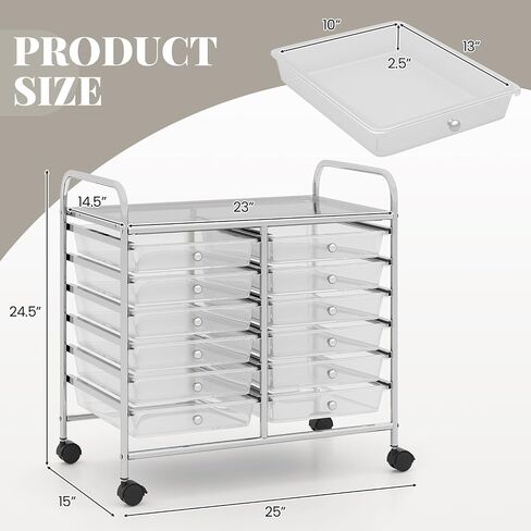 REALK4Life 20 RELER ROLLING STORAGE CART ، عربة المتداول بالهاتف المحمول مع أدراج للصفات الدراسية المدرسية صالون المنزل ، منظم حرفي للفيلم ، ملفات فنية ، عربة على العجلات (CLEAR) in Kuwait