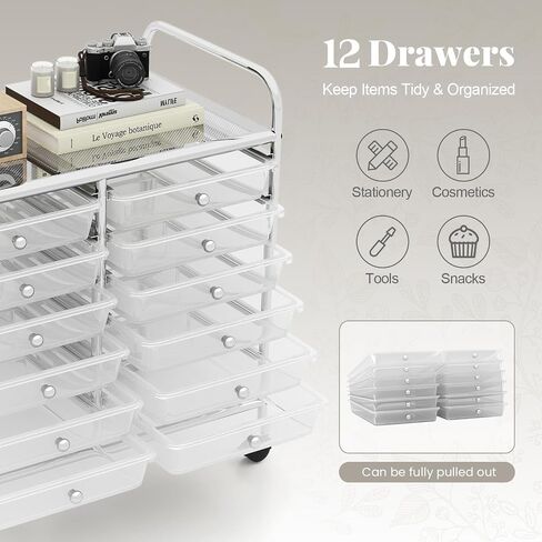 REALK4Life 20 RELER ROLLING STORAGE CART ، عربة المتداول بالهاتف المحمول مع أدراج للصفات الدراسية المدرسية صالون المنزل ، منظم حرفي للفيلم ، ملفات فنية ، عربة على العجلات (CLEAR) in Kuwait