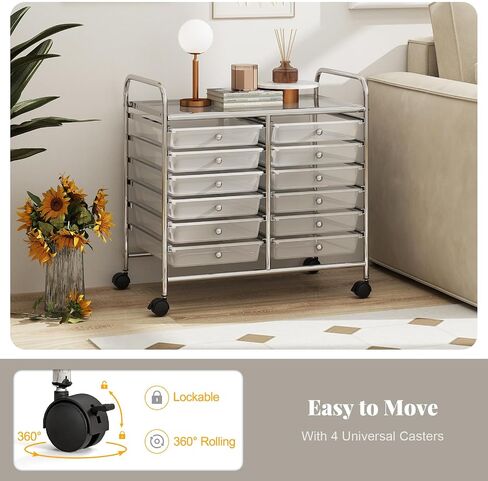 REALK4Life 20 RELER ROLLING STORAGE CART ، عربة المتداول بالهاتف المحمول مع أدراج للصفات الدراسية المدرسية صالون المنزل ، منظم حرفي للفيلم ، ملفات فنية ، عربة على العجلات (CLEAR) in Kuwait
