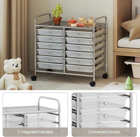 REALK4Life 20 RELER ROLLING STORAGE CART ، عربة المتداول بالهاتف المحمول مع أدراج للصفات الدراسية المدرسية صالون المنزل ، منظم حرفي للفيلم ، ملفات فنية ، عربة على العجلات (CLEAR) in Kuwait