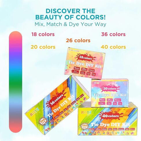Tie Dye Kit for Kids & Adults - Complete DIY Tie Dye Set w/Tie Dye Powder in Tie Dye Refill Packets -Fun Kids Tie Dye Kit w/Nozzle Spray Tie Dye Kit for Fabric - Dye for Clothing (Pack of 18, 60 ml) in Saudi Arabia