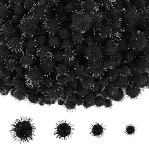 Nachlynn 1000 Glitter Pom Poms Bulk 4 أحجام متنوعة ناعمة ناعمة pom poms لأنشطة ديكورات الحرف اليدوية مع حقيبة تخزين (أسود) in Kuwait